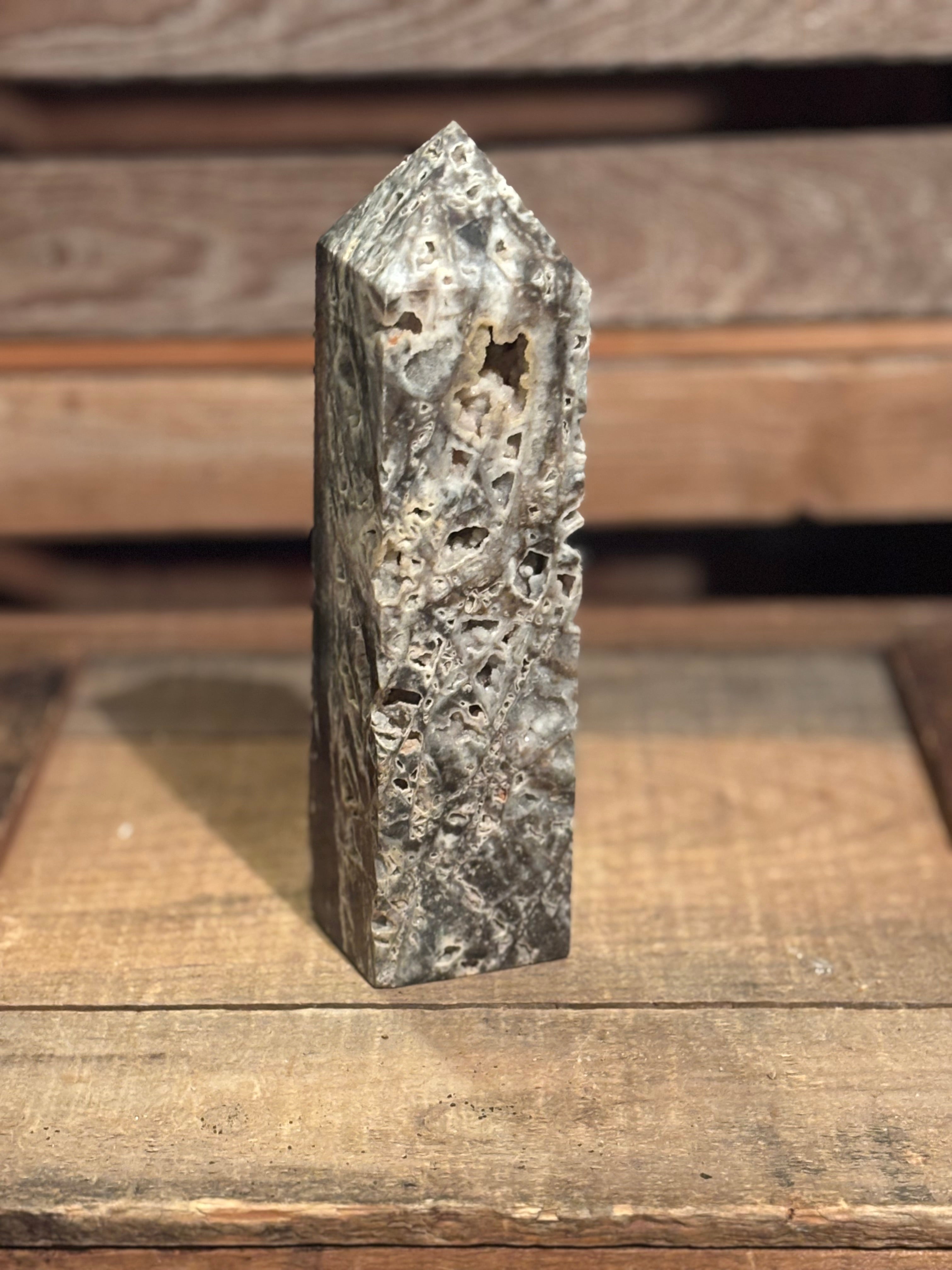 Dark Druzy Agate Tower | Collector Crystal Point