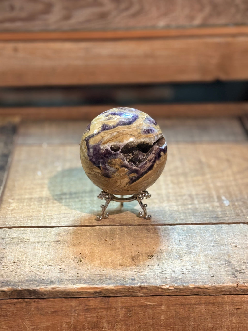 Dream Amethyst Druzy Sphere – Chevron Amethyst Crystal Sphere – 82mm Statement Crystal