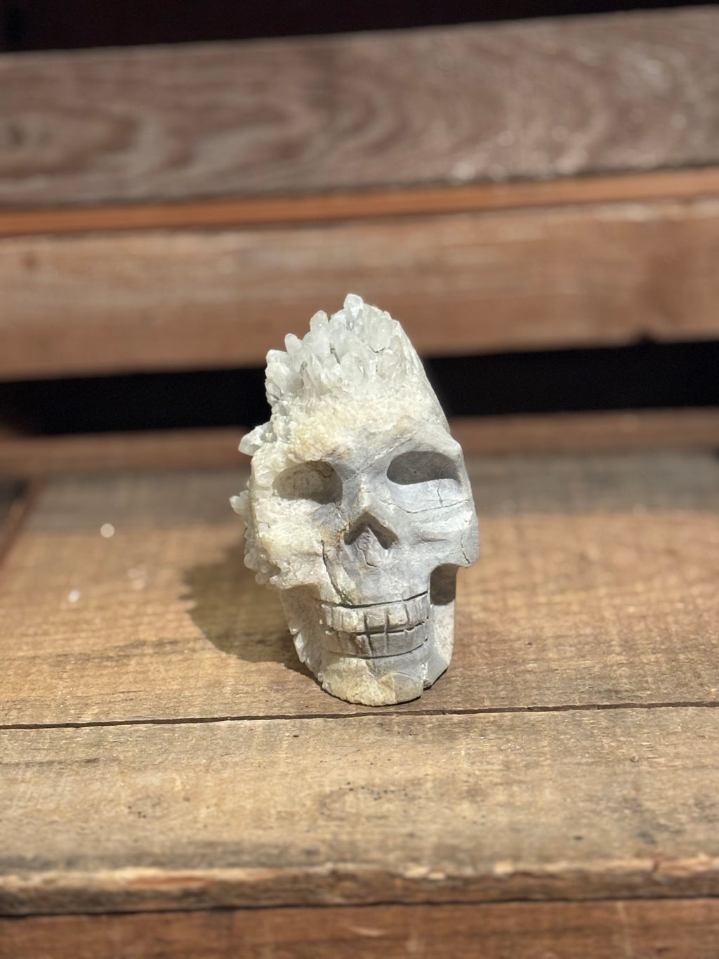 Quartz Cluster Skull Carving – 2.2lb Collector Piece
