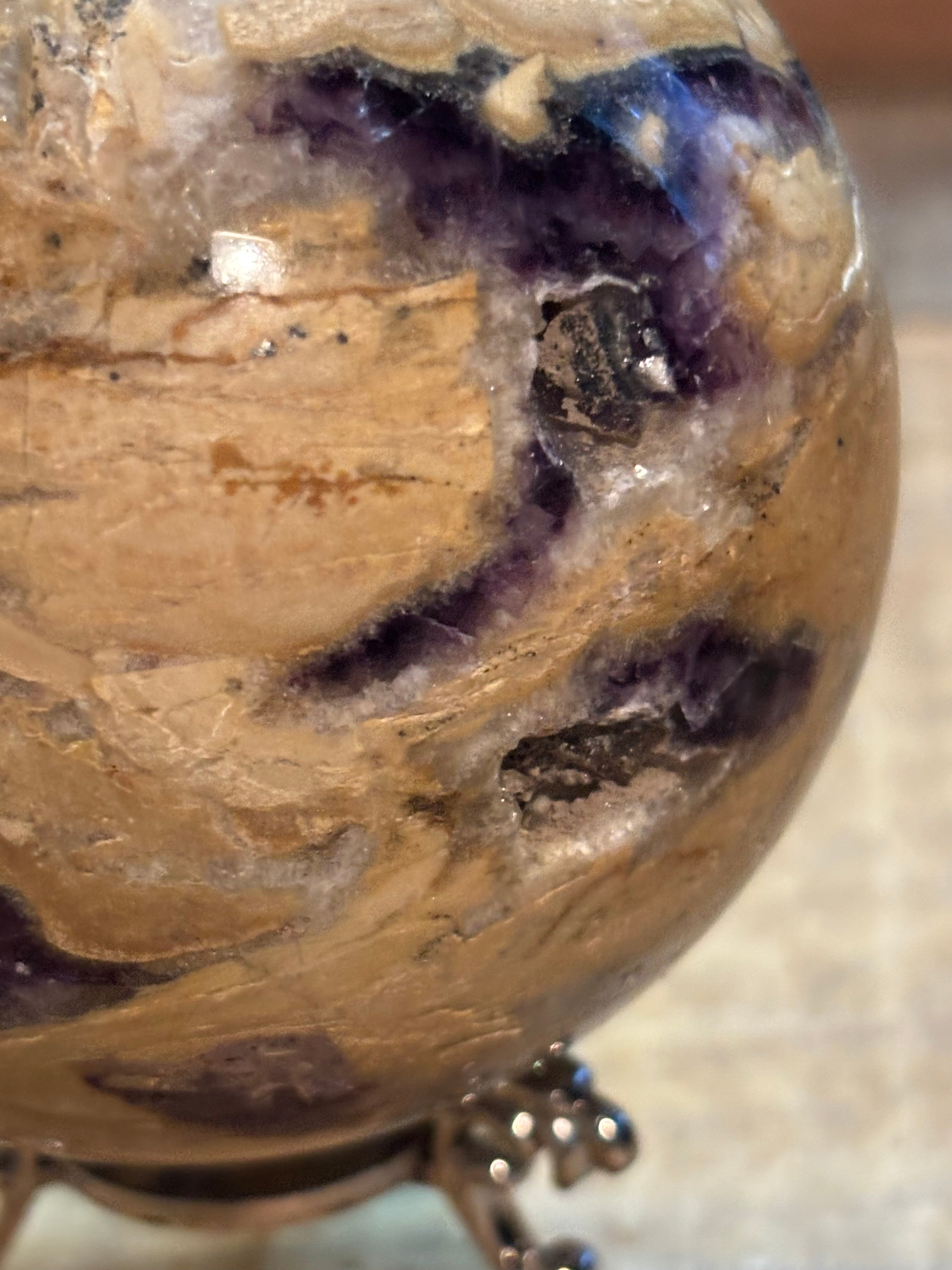 Dream Amethyst Druzy Sphere – Chevron Amethyst Crystal Sphere – 82mm Statement Crystal