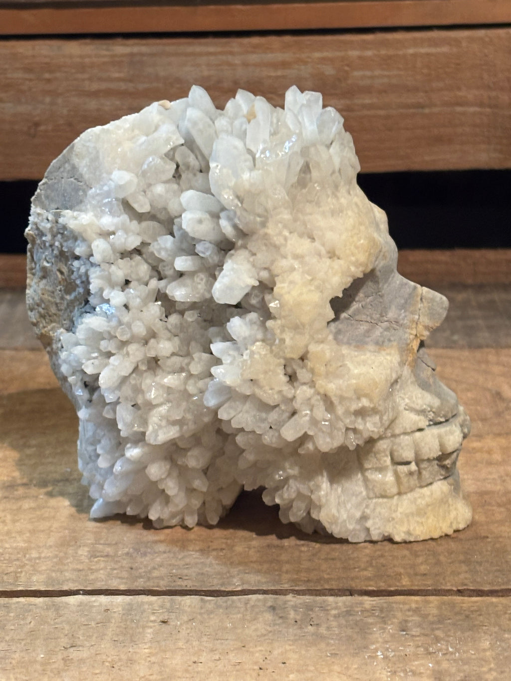 Quartz Cluster Skull Carving – 2.2lb Collector Piece