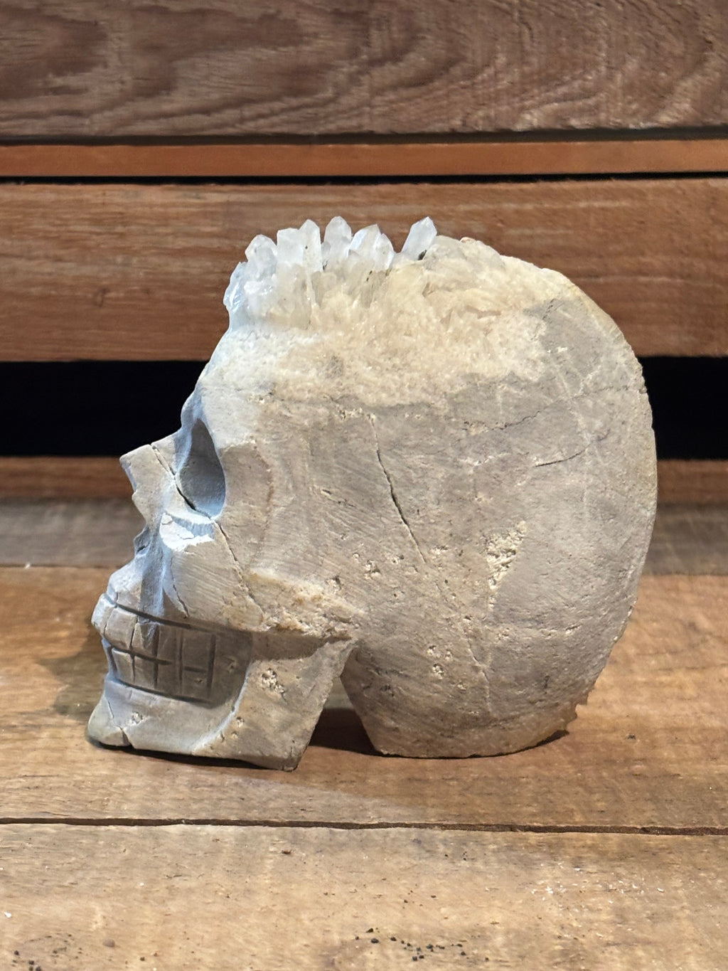 Quartz Cluster Skull Carving – 2.2lb Collector Piece