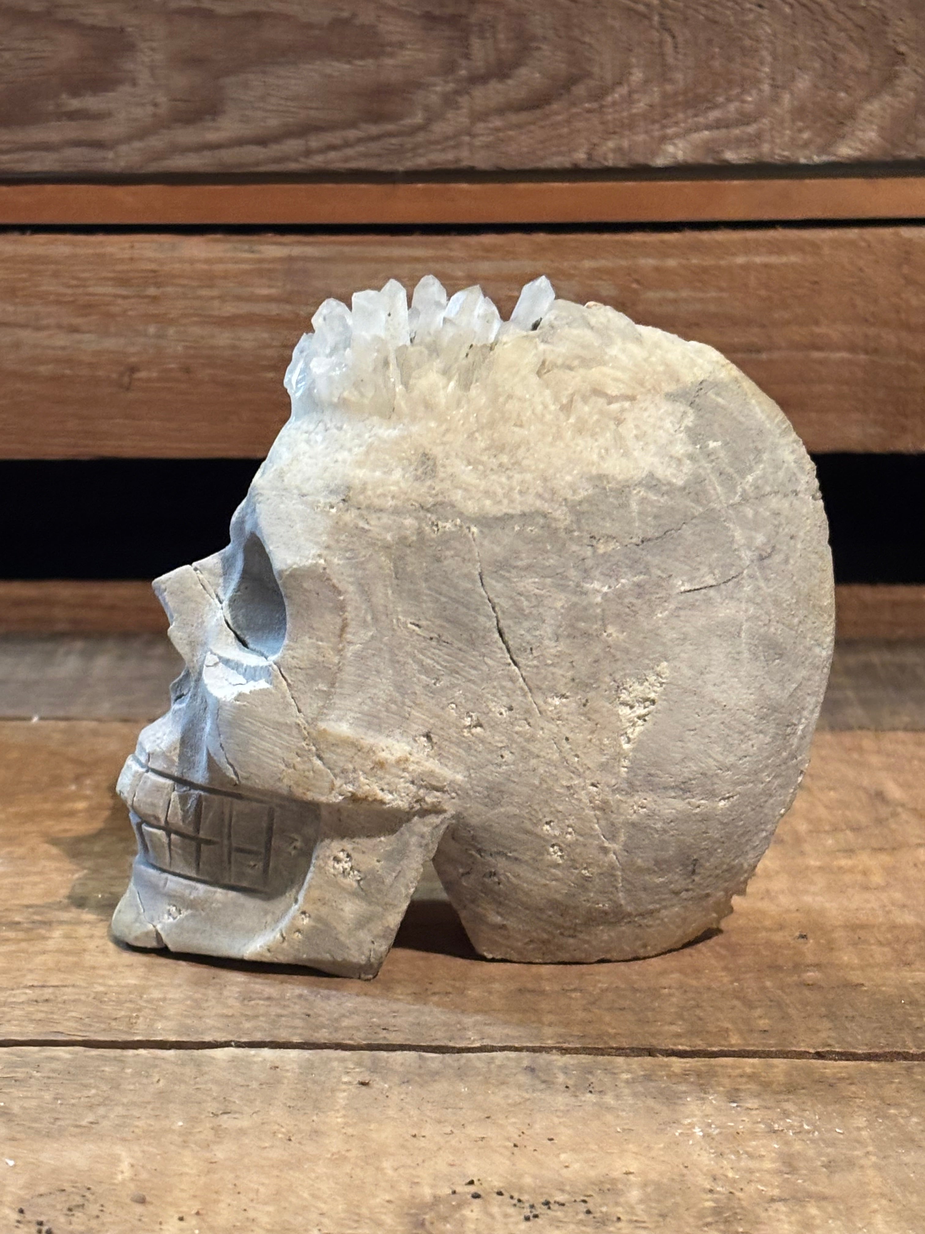 Quartz Cluster Skull Carving – 2.2lb Collector Piece