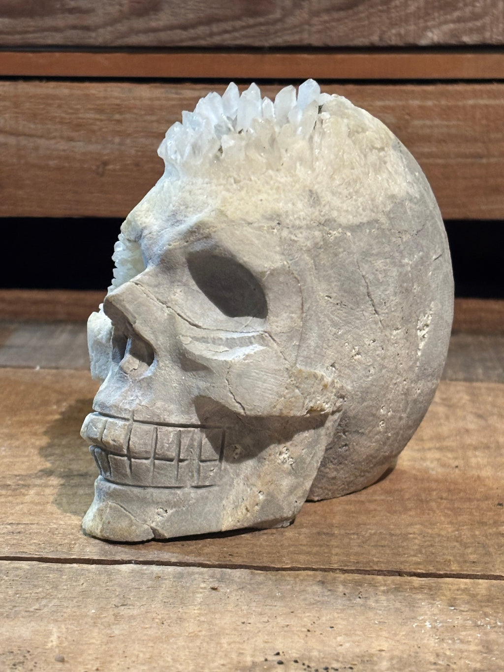 Quartz Cluster Skull Carving – 2.2lb Collector Piece