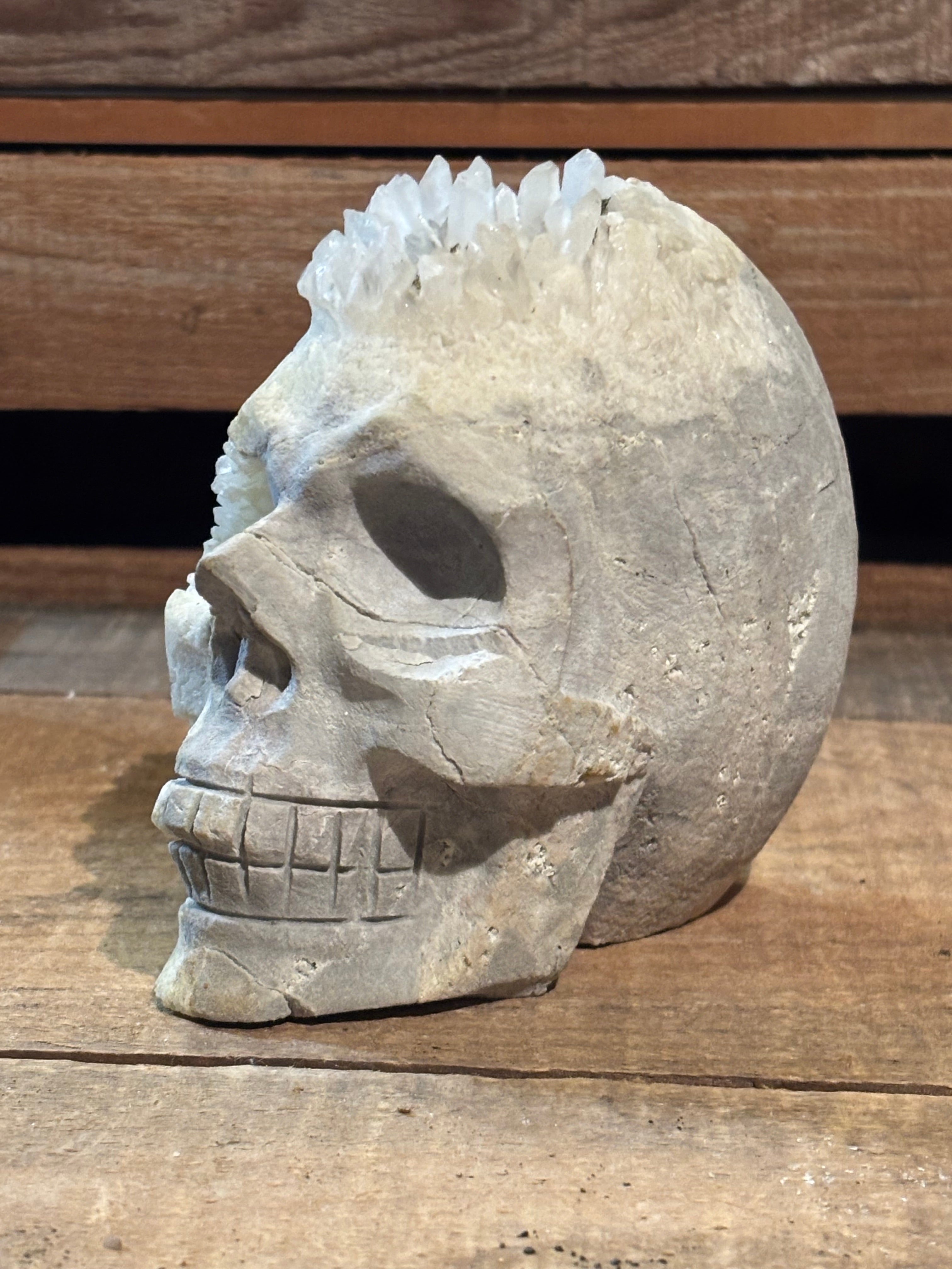 Quartz Cluster Skull Carving – 2.2lb Collector Piece