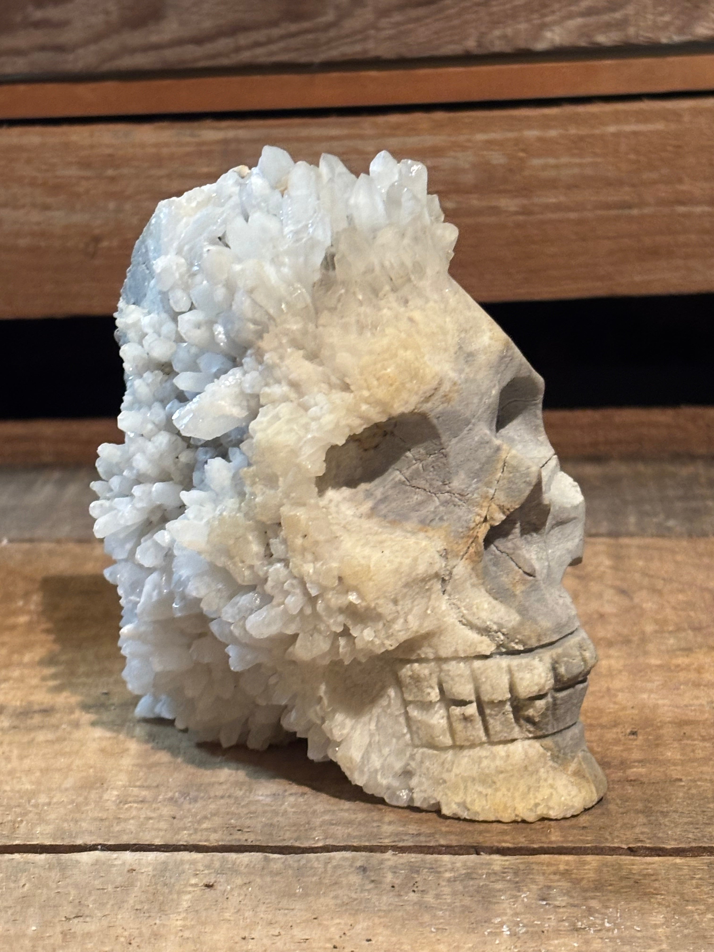 Quartz Cluster Skull Carving – 2.2lb Collector Piece