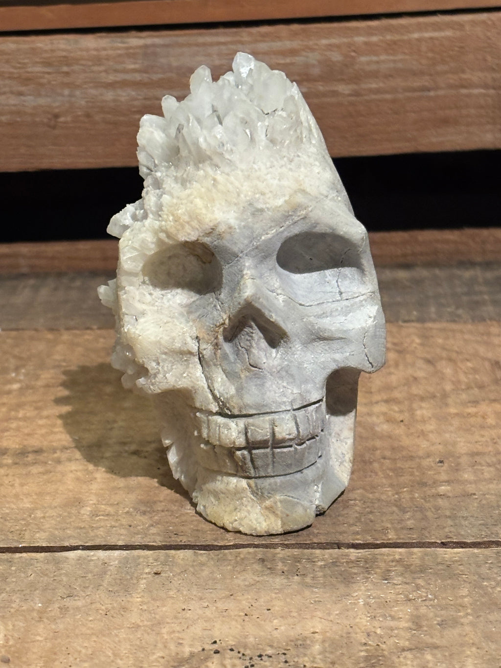 Quartz Cluster Skull Carving – 2.2lb Collector Piece