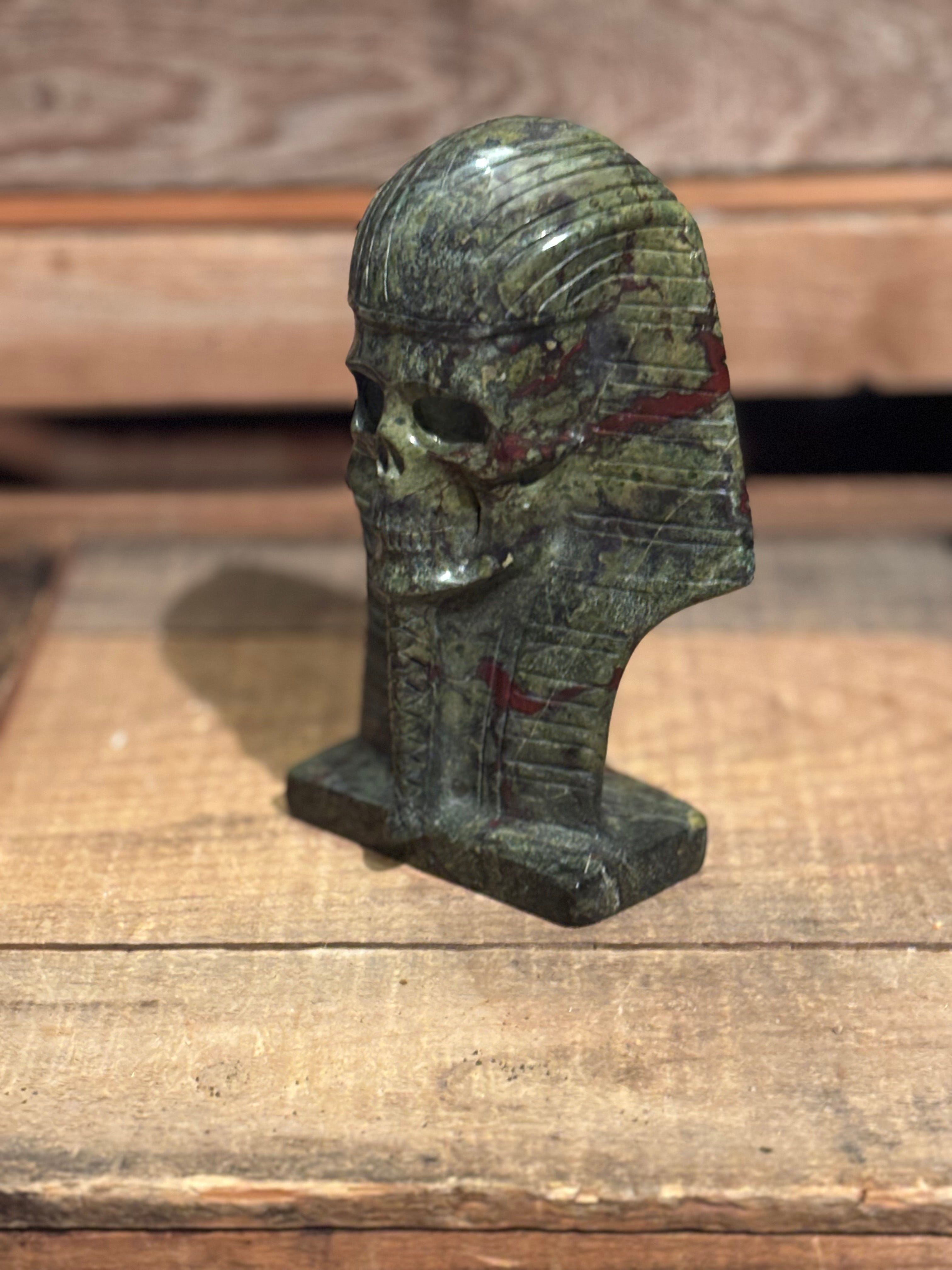 Bloodstone Pharaoh Skull Carving – 3.11lb Statement Piece