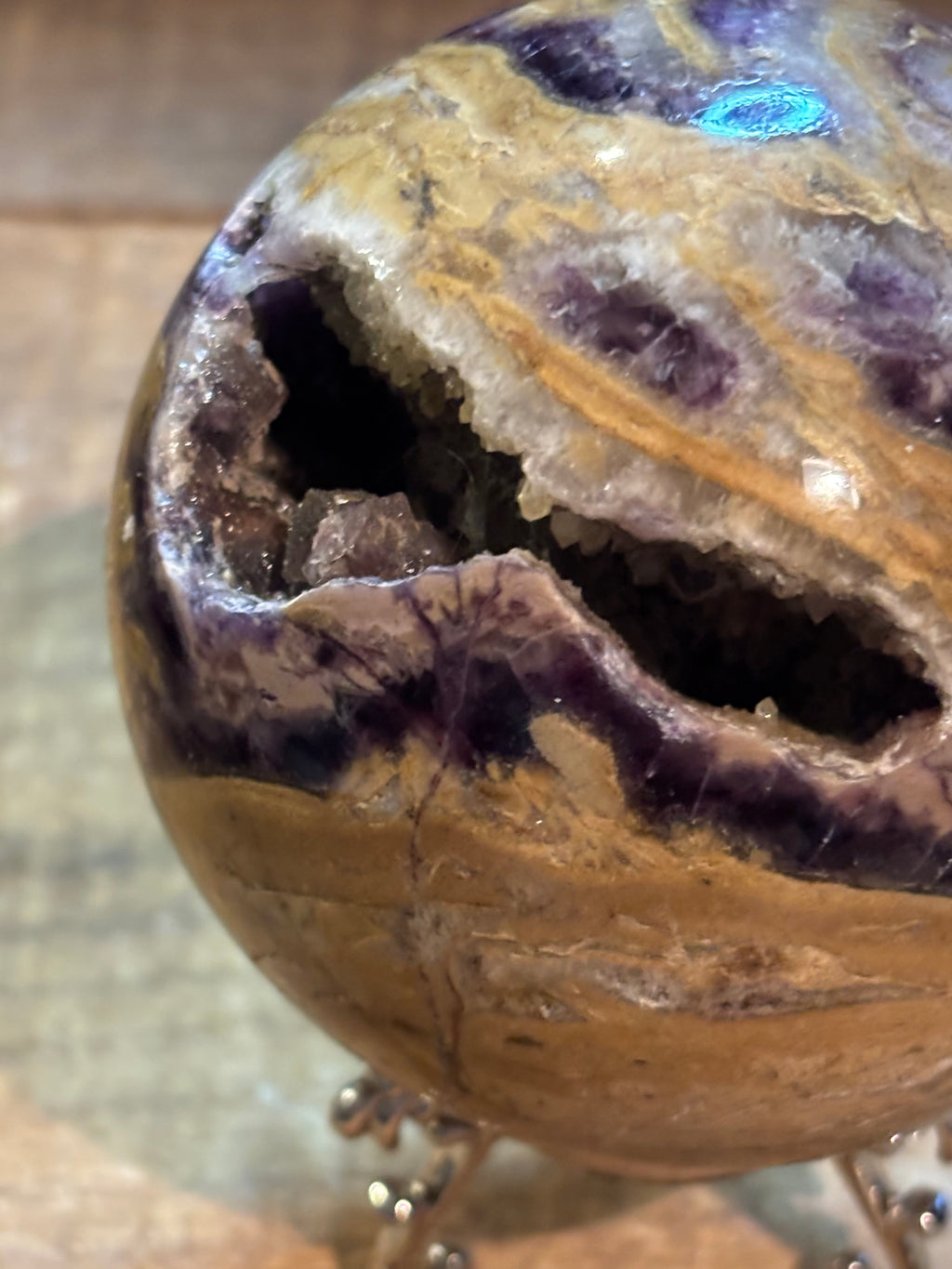 Dream Amethyst Druzy Sphere – Chevron Amethyst Crystal Sphere – 82mm Statement Crystal
