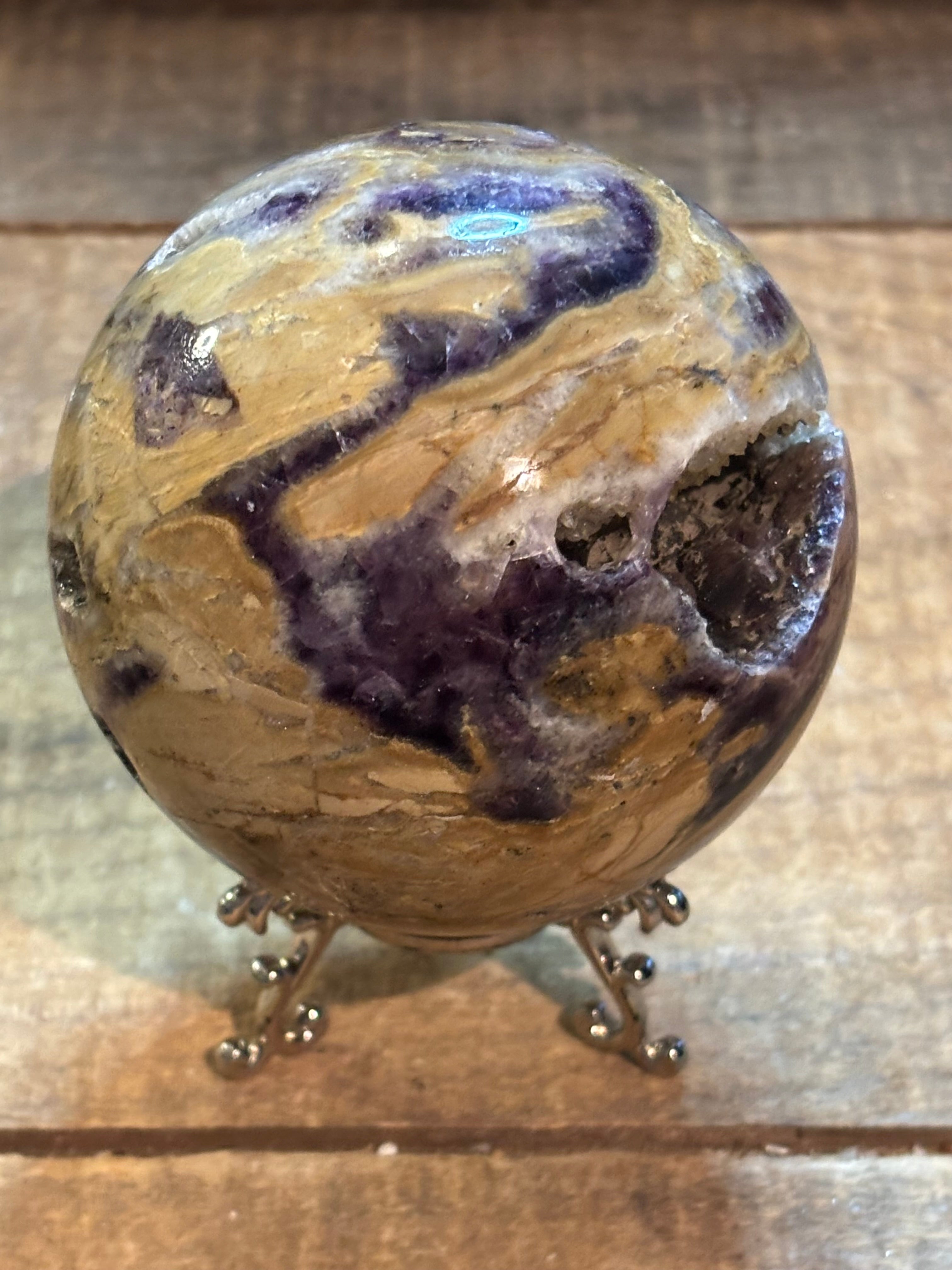 Dream Amethyst Druzy Sphere – Chevron Amethyst Crystal Sphere – 82mm Statement Crystal