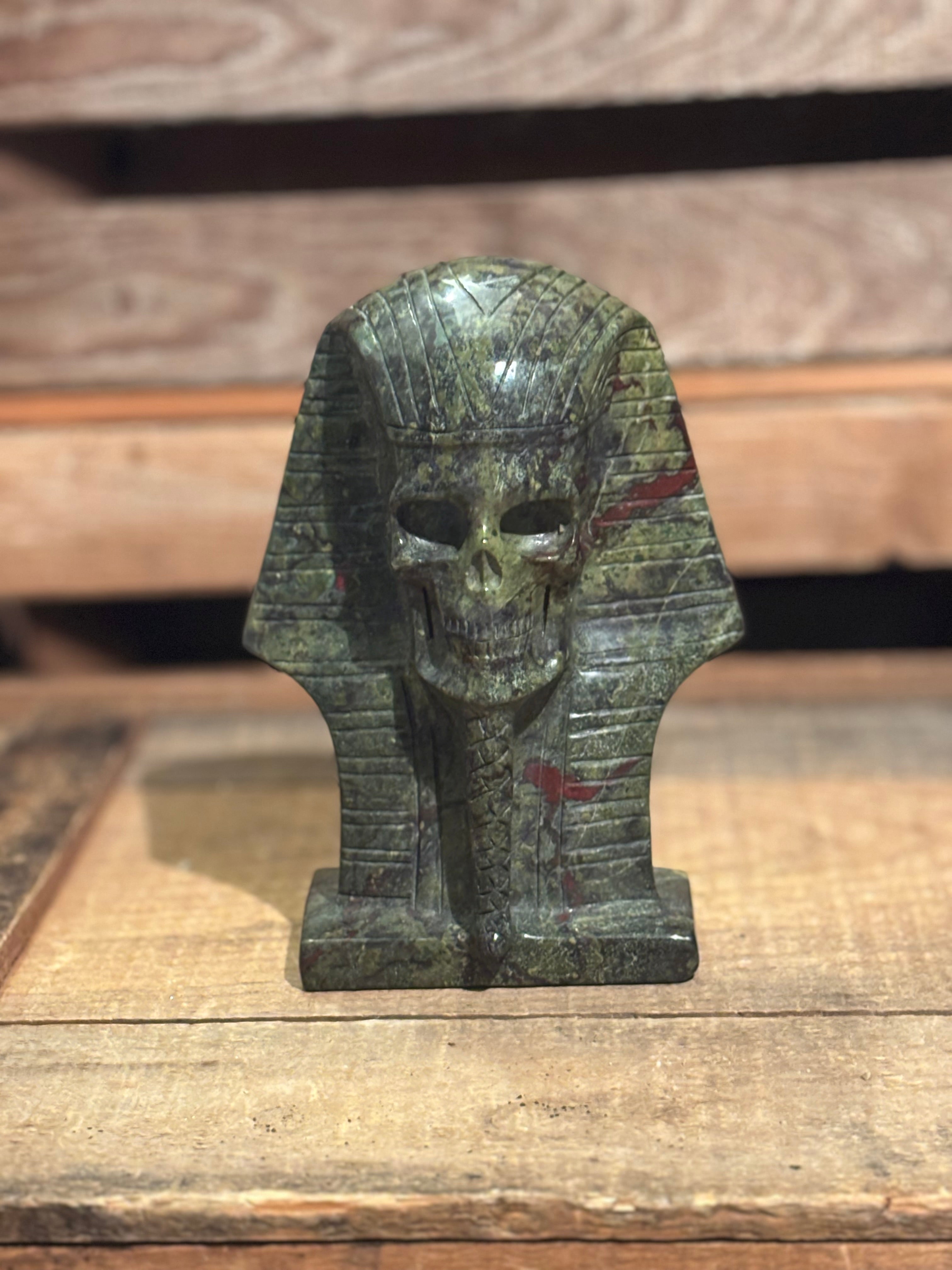 Bloodstone Pharaoh Skull Carving – 3.11lb Statement Piece