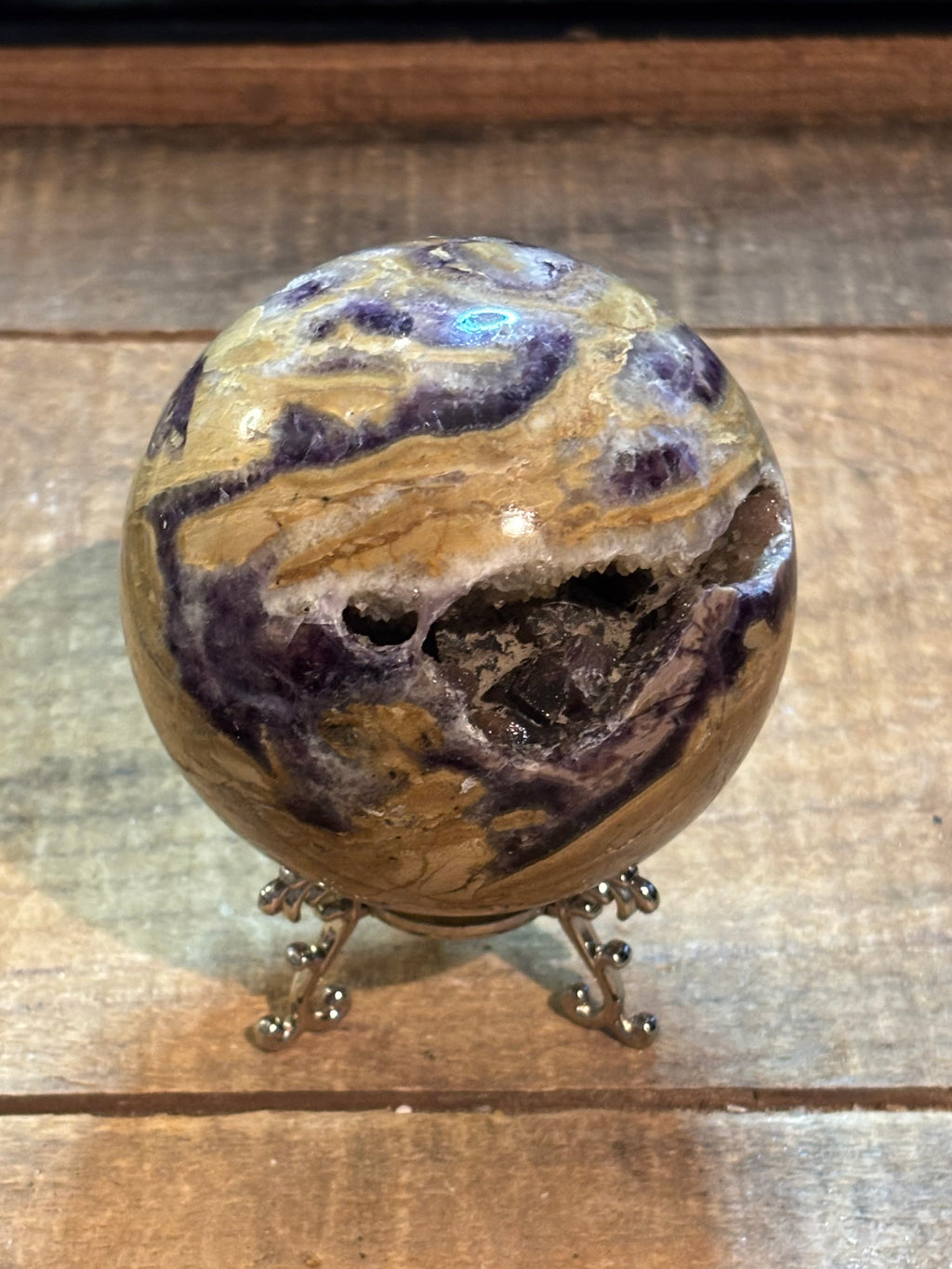 Dream Amethyst Druzy Sphere – Chevron Amethyst Crystal Sphere – 82mm Statement Crystal