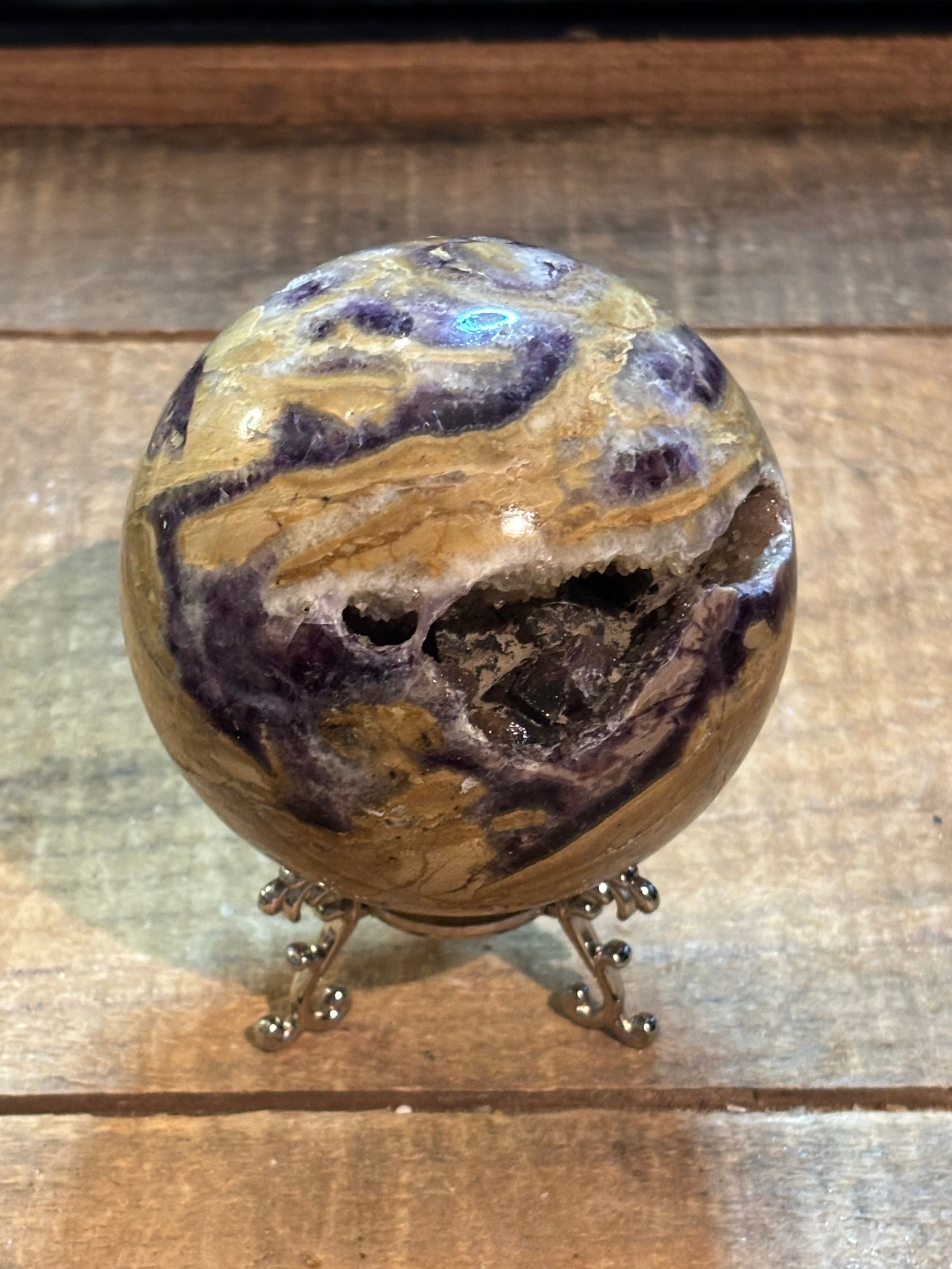 Dream Amethyst Druzy Sphere – Chevron Amethyst Crystal Sphere – 82mm Statement Crystal